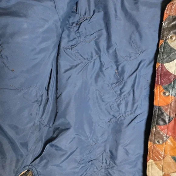 Vintage Korean Multicolor Leather Fish Scale Patchwork Jacket Womens L - Picture 12 of 16